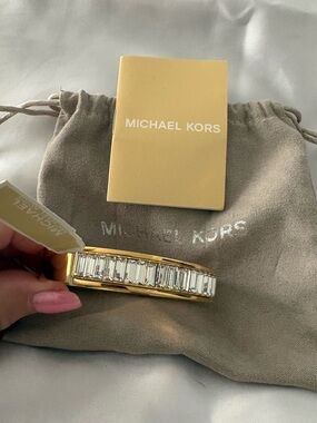 Michael Kors Gold Tone Baguette Crystal Hinged Bangle Bracelet NWT $175